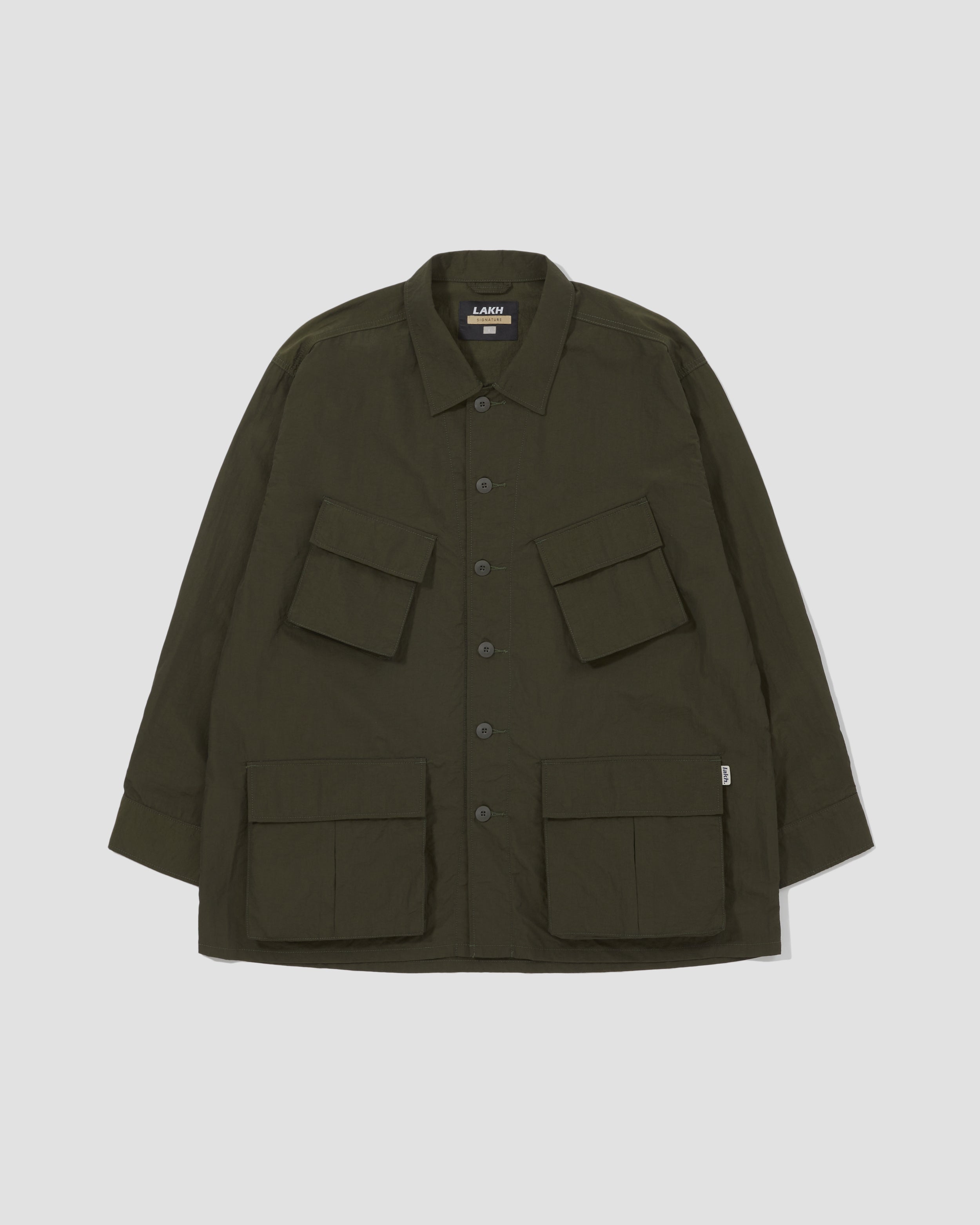 Six Pockets Oversized L/S Shirt - Olive