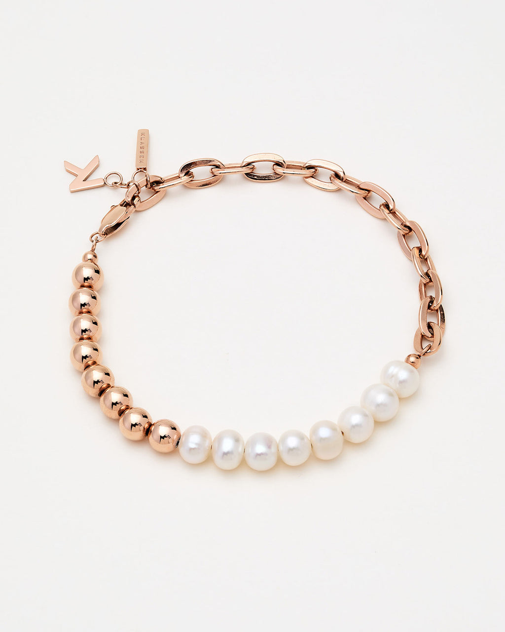 KLASSE 14 Duality Chain Sphere Bracelet -  Rose Gold & White Pearl