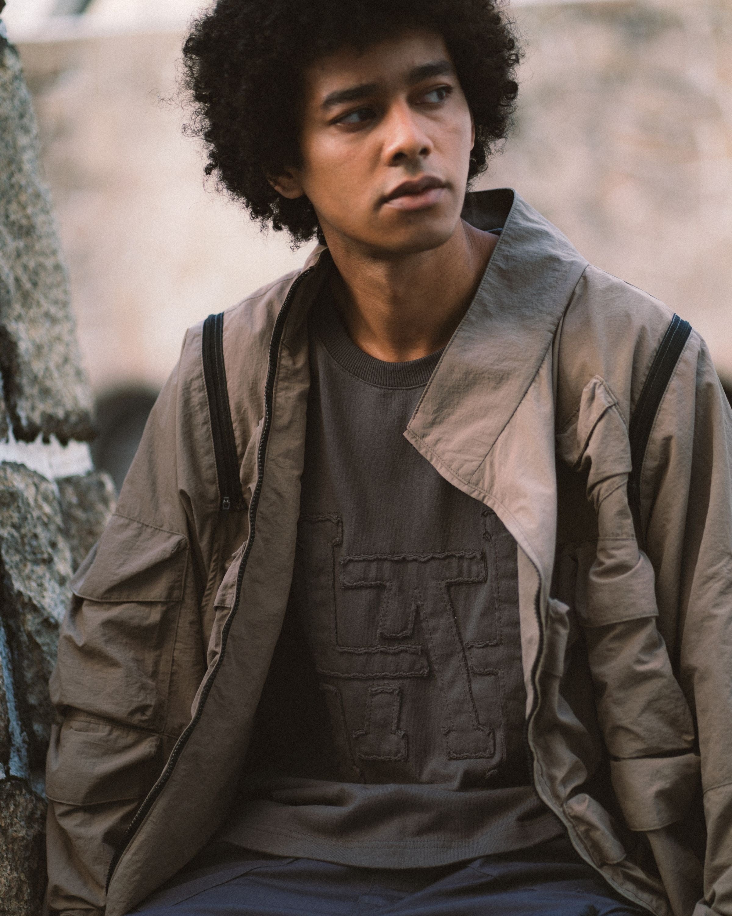 Double-way Detachable Vest Jacket - Khaki