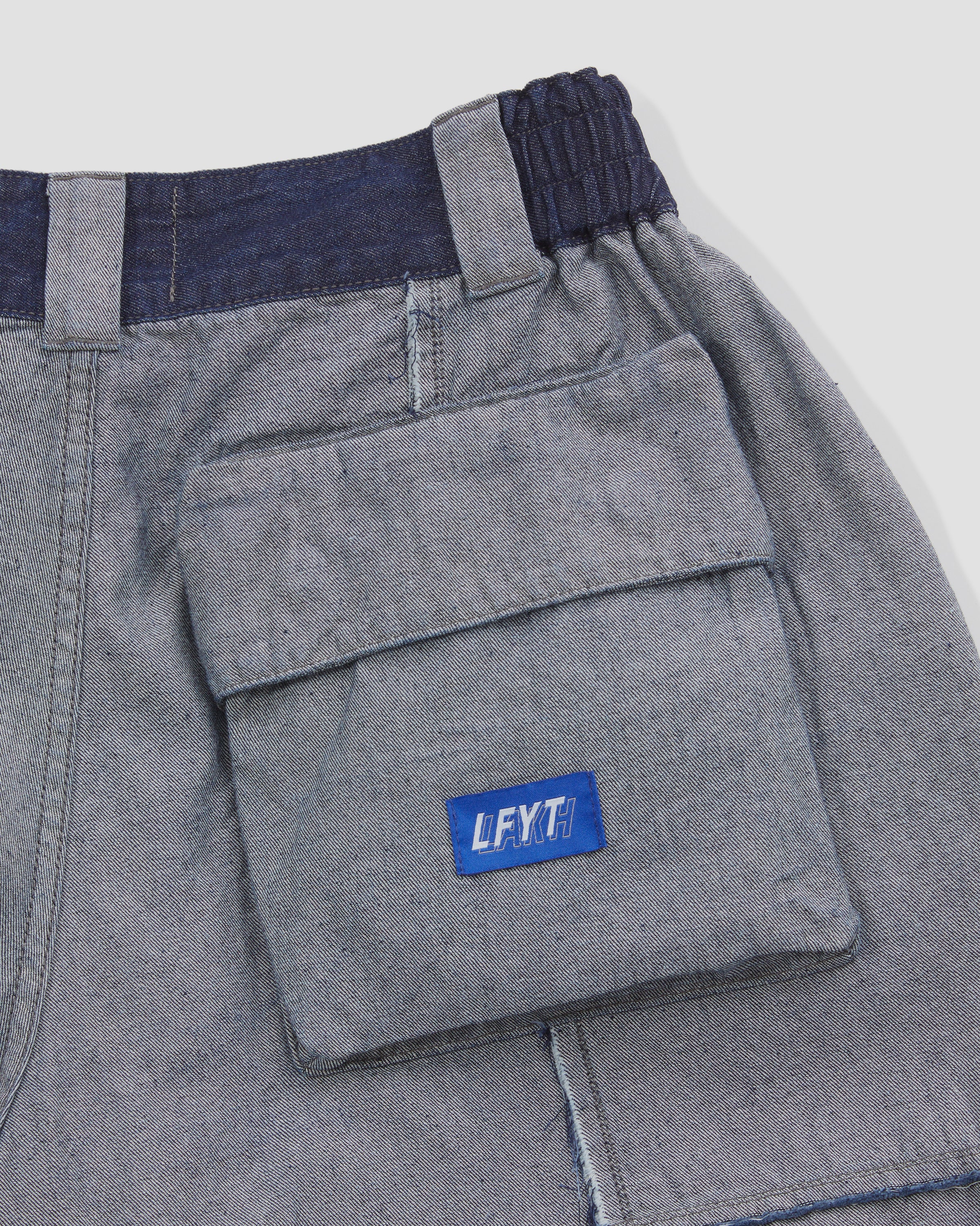 Recycled Denim Functional Ten Pockets Cargo Shorts - Reverse