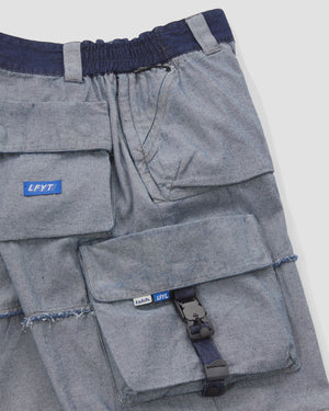 Recycled Denim Functional Ten Pockets Cargo Pants - Reverse