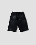Acid Wash Sweat Double Knee Half Pants - Black