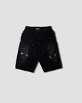 Distressed Denim Double Knee Half Pants - Black
