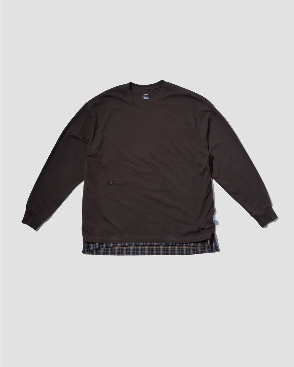 Distressed Patch Layering Tee - Brown