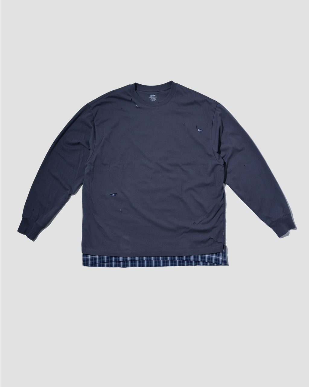 Distressed Patch Layering Tee - Dark Grey