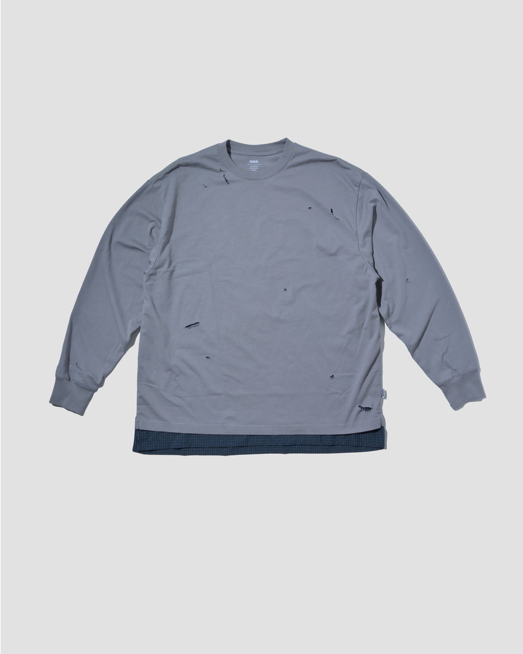 Distressed Patch Layering Tee - Light Grey