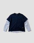 Double-Sleeve Striped Pullover Shirt - Navy