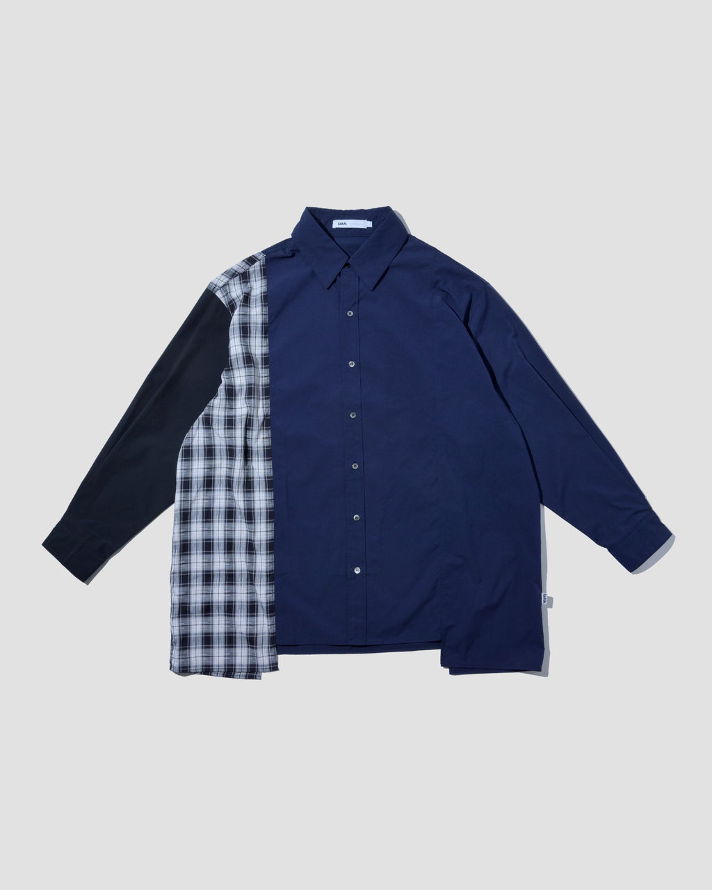 Paneled Patchwork Long Shirt - Navy