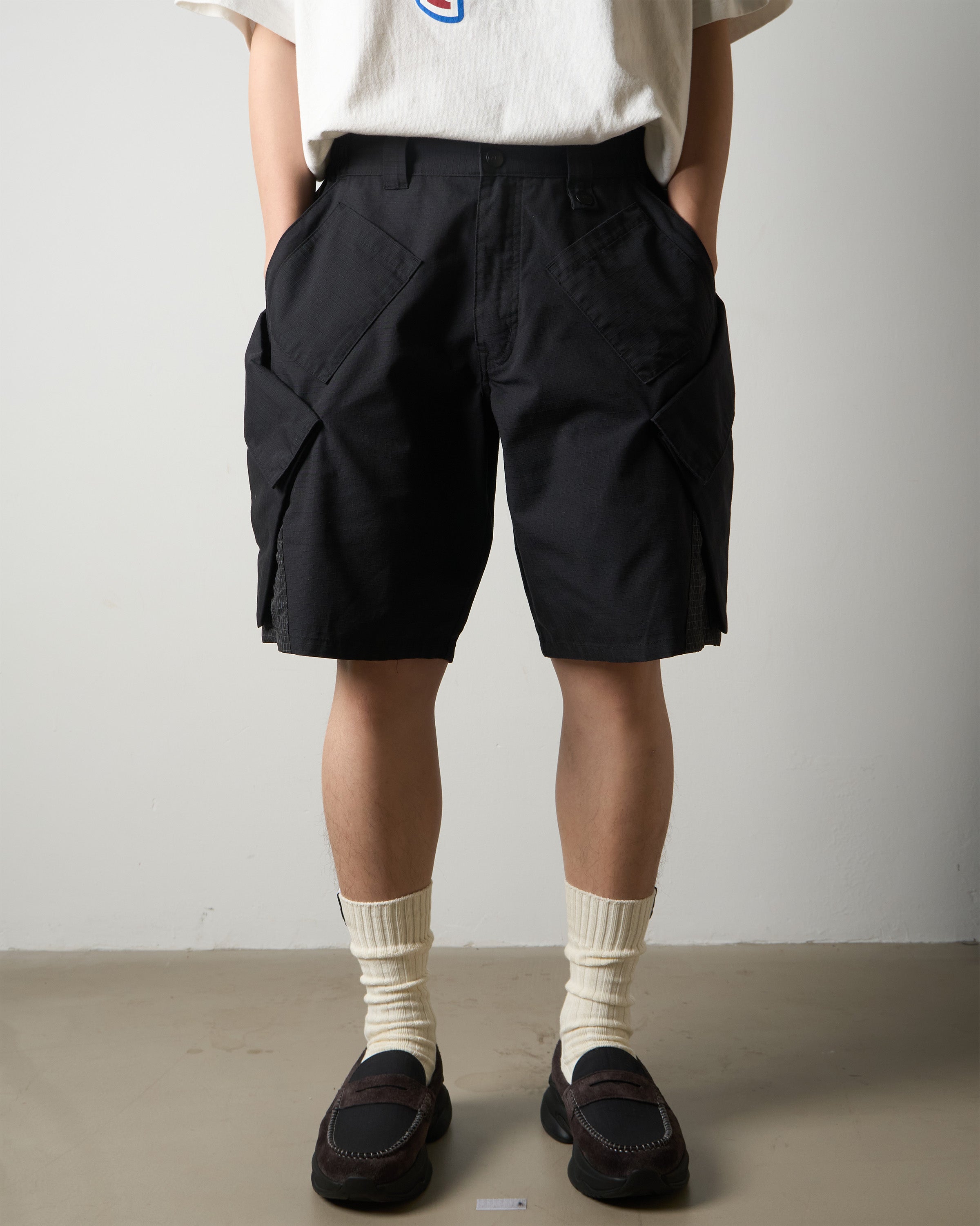 Big Pocket In Pockets Ripstop Cargo Shorts - Black