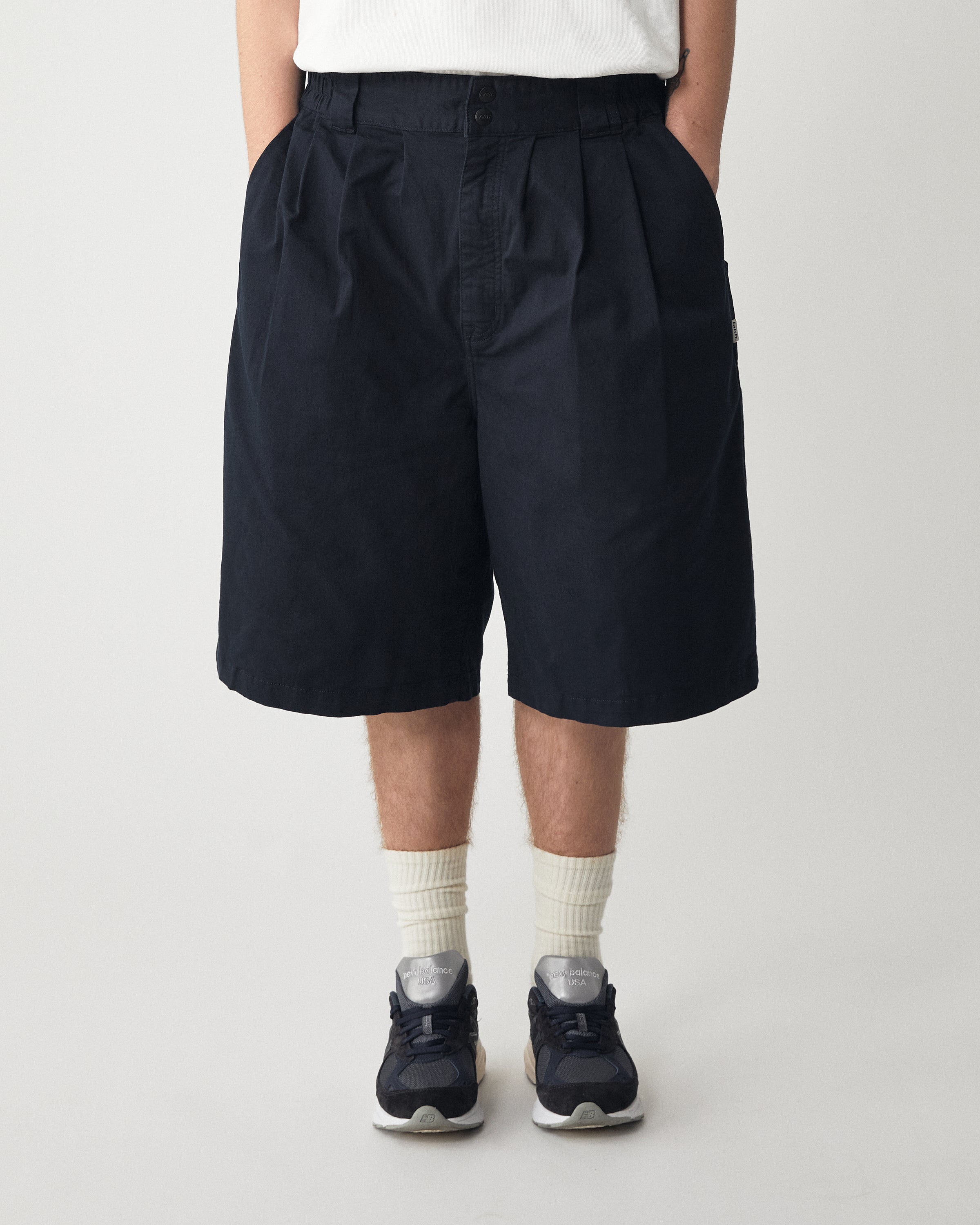 Wide Cut 3/4 Pants - Strip Navy