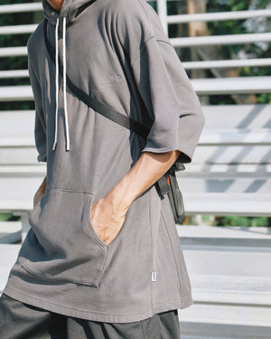 Knitted Short Sleeve Hoodie - Dark Grey