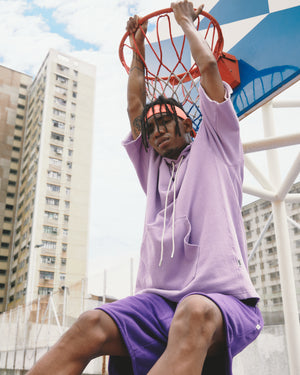 Knitted Short Sleeve Hoodie - Lilac
