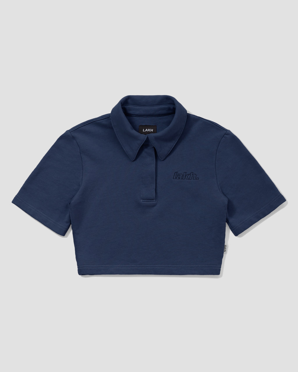 Knitted Cropped Polo Shirt - Navy