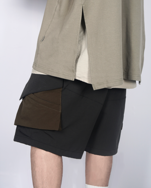 SS22 Slanted Pockets Cargo Shorts - Nylon Grey / Olive